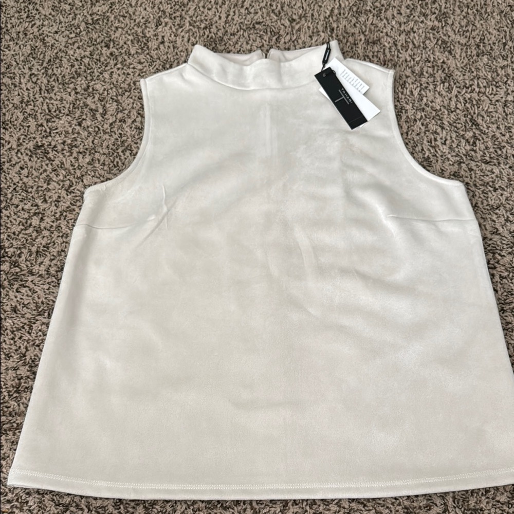 T Tahari White Sleeveless Boxy Tank Top